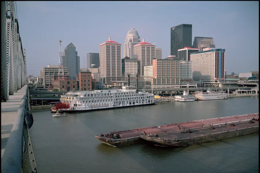 Downtown Louisville and a riverboat on the Ohio River
